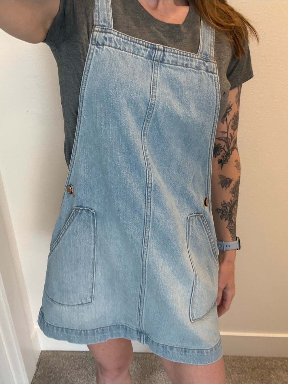 Universal Thread Denim Overall Dress Medium Pinafore Light Wash Pocket Mini - Picture 1 of 5